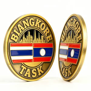 เหรียญตราบัญญัติการปฏิบัติหน้าที่ ชุบทองเคลือบแข็ง รูปทรงกลม ทำจากโลหะผสมสังกะสี ของที่ระลึก ดีไซน์รักชาติ ธงชาติไทยและลาว - Product Image 5