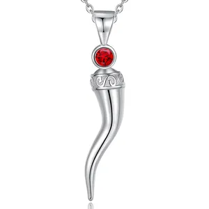 Merryshine 925 Sterling Silver 18K Gold Plated vermeil italian lucky amulet horn pendant necklace for Men