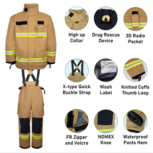 Vêtements de protection contre les incendies certifiés NFPA1971 EN469, veste et pantalon de pompier en Nomex IIIA PBI Aramid avec bandes réfléchissantes - Product Image 5
