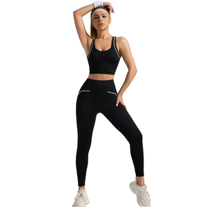 Vêtements d'exercice de taille élastique respirants avec style de soutien-gorge Leggings de fitness minces à haute élasticité - Product Image 1
