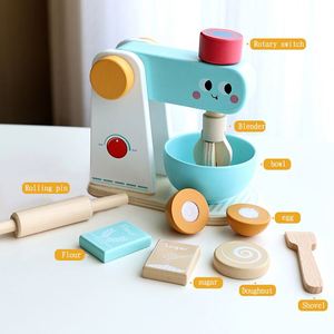 Toddler Pretend Play Cooking Set Safe Learning <b>Baking</b> Kitchen <b>Accessories</b> Wooden Stand Mixer Toy for Kids - Product Image 3