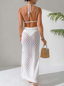 Robe de plage sexy personnalisée TW 2026, style halter, ajourée, dos nu, robe de bain sexy, crochetée à la main, fleur 3D, jupe de plage à nouer - Product Image 2