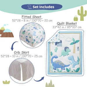 Light <strong>Blue</strong> Baby <strong>Crib</strong> Dinosaur Bedding Set with Fitted <strong>Crib</strong> Sheet Dustproof Ruffle Comforter for Newborn Infant &amp; Toddler - Product Image 4