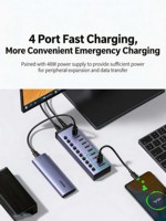 UGREEN CM482 10-poorts USB 3.0 Hub DC 12V 4A Snellaadadapter USB-splitter uitbreidingsdock voor laptop en desktop pc