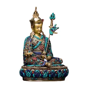 Budista tibetano Padmasambhava Guru Rinpoche Vajra cobre puro con incrustaciones de piedras preciosas estatua de Buda oficina en casa lujo Fengshui
