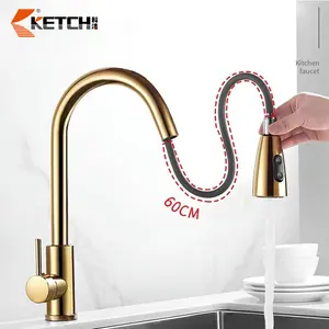 Modern Cheaper Price Brass Brushed Deck Mounted Pull Out Kitchen Faucet For Sink