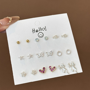 Juego de Aretes Estilo Coreano, Aleación con Baño Electrolítico, Piedras de Imitación, Diseño de Corazón, Luna y Estrella, Regalo, Joyería de Moda - Product Image 3
