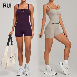 RUIQUWIN Wholesale Custom Logo Summer Women Sport <b>Bodysuit</b> <b>Gym</b> Fitness Yoga One Piece Shorts Jumpsuit Spandex/Nylon Quick Dry - Product Image 1