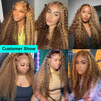 Perruques Lace Front en cheveux humains, mèches marron miel, sans colle, dentelle HD suisse transparente, ondulées profondes et bouclées, vente en gros
