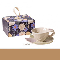 Mug en céramique créatif et simple à motif floral en relief pour le thé de l'après-midi, tasse à café et soucoupe exquises façonnées à la main