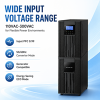 Onduleur en ligne 1KVA-10KVA à onde sinusoïdale pure, PF0.9, large plage d'entrée 110-300VAC, type tour, avec écran LCD, RS232, SNMP pour équipements critiques