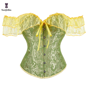 Frente 6 Busk cierre cordón vendaje Bustier Festival tamaño grande tetona señoras claro y azul oscuro encaje manga corsé Top para mujeres - Product Image 5