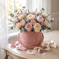 Boîte cadeau ronde en velours avec logo personnalisé, boîte à chapeau rose avec couvercle, boîte d'emballage cylindrique pour cadeaux de mariage, d'anniversaire, de fête