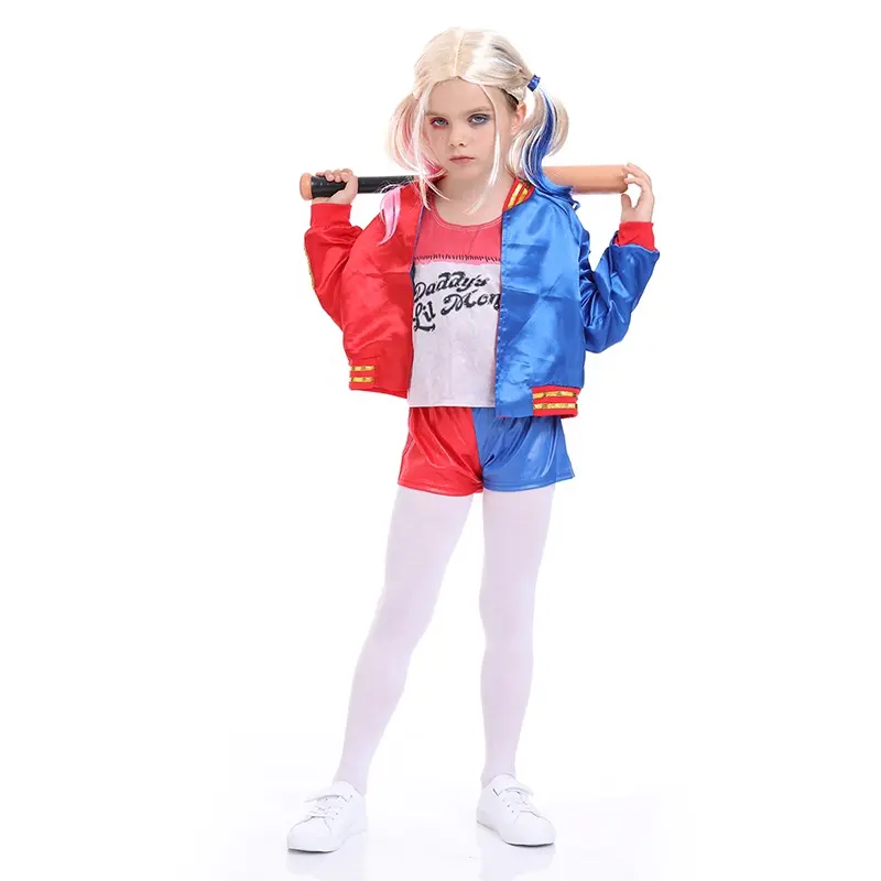 Halloween cosplay harley quinn costume kids suicide squad villain collection costume harley quinn dress for girl