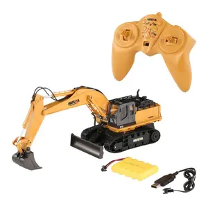 Hot Huina 1510 Legering Rc Graafmachine Engineering Digger Truck 2.4G 11ch Metalen 680 'Rotatie Geluidslicht Afstandsbediening Speelgoed Model