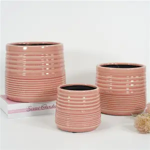 Pot Bunga Desain Modern Pink Kustom, Pot Tanaman Keramik Dekorasi Dalam Ruangan untuk Ruang Tamu