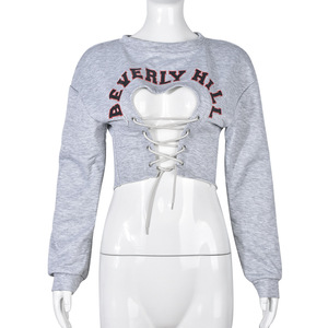 Streetwear mode <span class=keywords><strong>t</strong></span>-<span class=keywords><strong>shirt</strong></span> à lacets <span class=keywords><strong>femme</strong></span> personnalisé manches longues <span class=keywords><strong>t</strong></span>-<span class=keywords><strong>shirt</strong></span> court pour <span class=keywords><strong>femme</strong></span> - Product Image 5