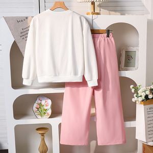 Collezione autunno 2025 2 pezzi tuta da ragazza ODM Sweet Bowknot rosa manica lunga felpa teen Set tuta - Product Image 2