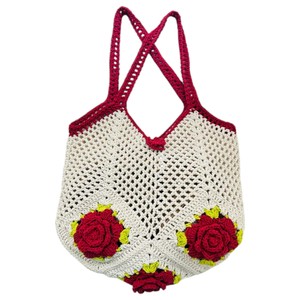 À la mode personnalisable 5-Rose Granny carré laine sac à main pour femmes fil de coton fermeture éclair plage pique-niques usage quotidien deux - Product Image 5