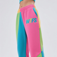 Pantalon de jogging ample en patchwork de polyester et coton avec broderie personnalisée du logo, taille élastique, pour femme, style urbain