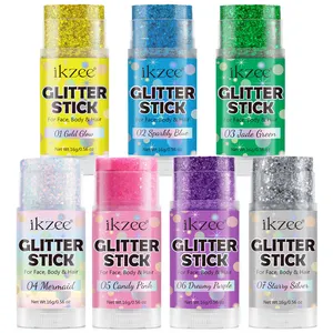 Ikzee 7 Kleuren Verhelderende Haar Oogschaduw Gezicht Lichaam Glitter Gel Private Label Cosmetische Make-Up Glitter Stick Voor Festivalfeest