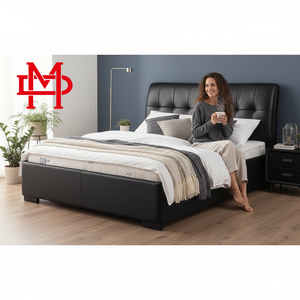 <span class=keywords><strong>Lit</strong></span> rembourré en cuir véritable moderne avec grand espace <span class=keywords><strong>de</strong></span> rangement, tête <span class=keywords><strong>de</strong></span> <span class=keywords><strong>lit</strong></span> ergonomique, cadre robuste et écologique, facile à assembler - Product Image 1