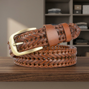 Ceinture décontractée de luxe pour homme BS INTERNATIONAL en cuir de vachette avec boucle ardillon en acier motif crâne, légère et à motif uni - Product Image 1