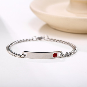 Pulsera de alerta médica personalizada al por mayor, brazalete de identificación de acero inoxidable en plata con símbolo de Cruz Roja, pulsera de moda. - Product Image 2