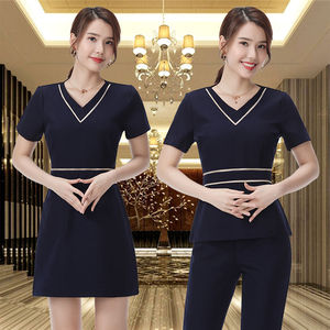Conjunto de uniforme de spa para mujer, vestido rosa con cuello en V y pantalones para salón de belleza, ropa de trabajo para masajista, mezcla de algodón elástico, tallas S, M, L, XL - Product Image 3