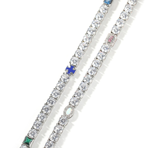Collier de chaîne de tennis en zircon cubique avec des accents de <span class=keywords><strong>croix</strong></span> d'opale de gemme verte bleue et <span class=keywords><strong>rose</strong></span> en laiton pour femmes et hommes - Product Image 2