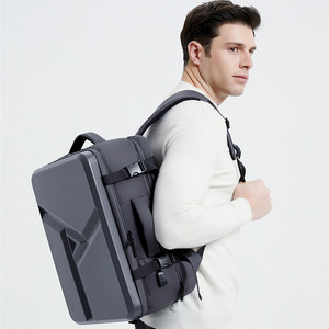 Laptop <b>Backpack</b> Hard-Shell Large Capacity Business Travel Unisex Black Silver Gray Solid Color <b>Computer</b> Interlayer - Product Image 2
