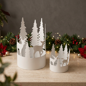 2026 Christmas Home Tabletop Votive Holder Iron Metal Handmade with Tree and Deer Cutwork Design - Product Image 4