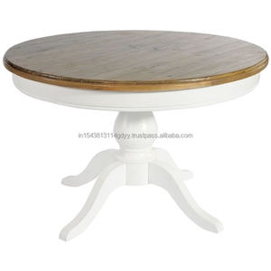 Vintage Finish White <b>Farmhouse</b> <b>Style</b> Rustic Wood Top round Coffee <b>Table</b> Circle Design for Living Room Furniture - Product Image 1