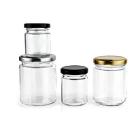 Vente en gros de pots en verre transparent de 380 ml avec couvercle en métal à vis, solution d'emballage haut de gamme pour le remplissage de sauces, de confitures, de miel et de cornichons