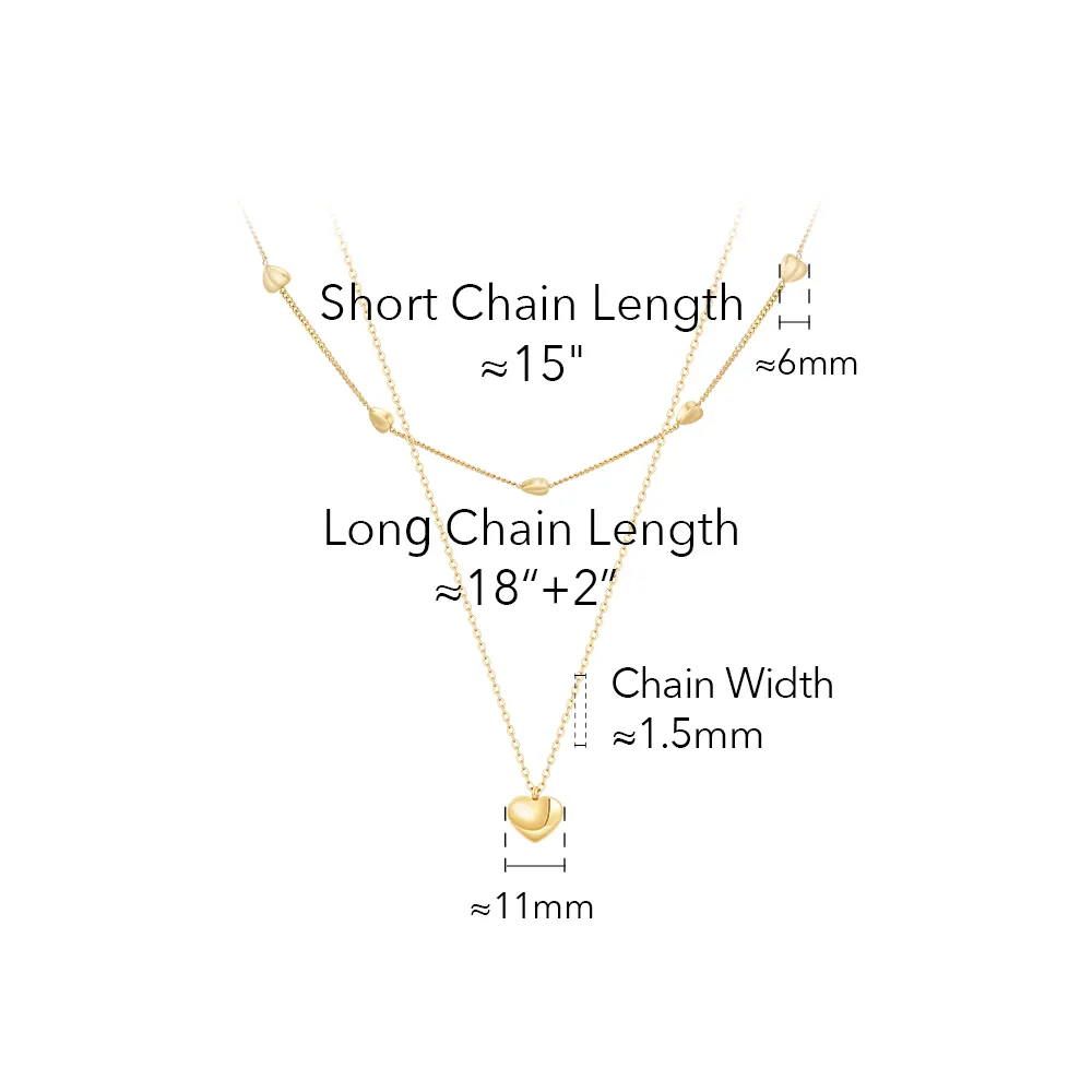 最新の18Kゴールドメッキステンレススチールジュエリー2層スモールハートチェーンチョーカーハートペンダント女性用ネックレスP243434