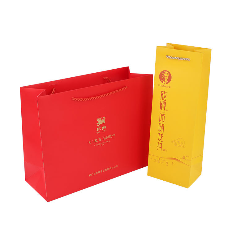 professional custom print logo shopping wine packaging carrier paper bag with twisted handle