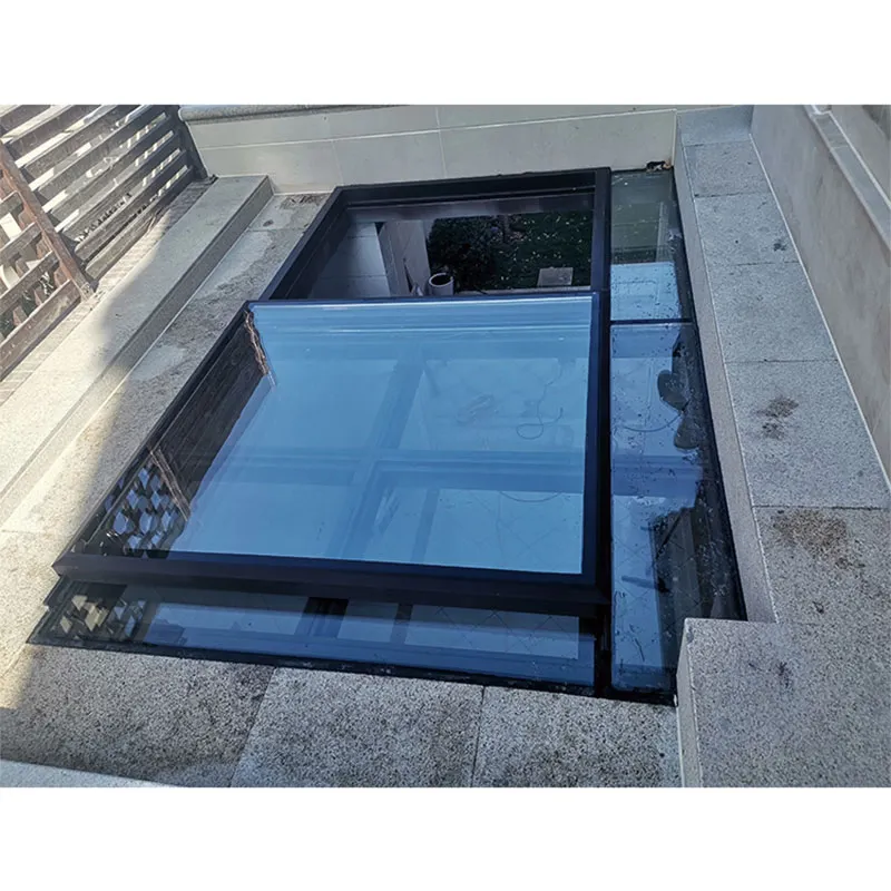 1 jeu quantité minimale de commande cadre en aluminium personnalisable fibre de verre double lucarne fenêtre Atrium automatique plans de maison toit coulissant plat