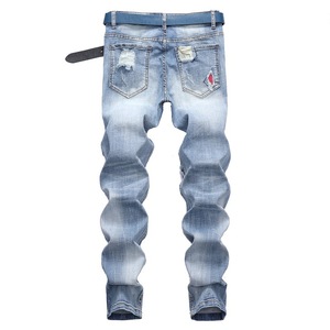 Pantalones vaqueros rasgados elásticos para <span class=keywords><strong>hombre</strong></span>, Jeans de talla grande, azul claro, para motocicleta, B827 - Product Image 3