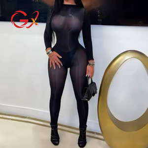 GX25009 Moda 2025 Abbigliamento Boutique Lingerie Sexy Abbigliamento da Club Notturno Tuta Intera Trasparente a Maniche Lunghe per Donna - Product Image 1