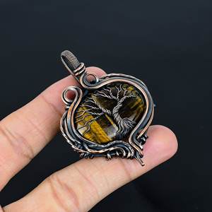 Pendentif en pierres précieuses œil de tigre naturel de Style classique fil de cuivre fait à la main enveloppé avec réglage de lunette prix de gros pour les femmes - Product Image 4