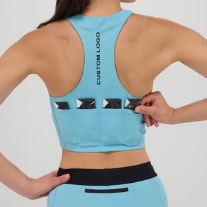 Ensembles de vêtements de <span class=keywords><strong>sport</strong></span> personnalisés pour femmes, tenue de <span class=keywords><strong>sport</strong></span> avec plusieurs poches, fermeture éclair avant, soutien-gorge de <span class=keywords><strong>sport</strong></span> court et short de course, ensembles 2 pièces - Product Image 3
