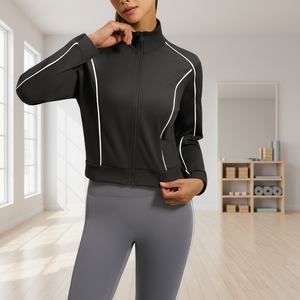 Chaqueta Cárdigan Holgada, Estilo Informal, para Primavera y Otoño, con Contraste de Color, Alta Elasticidad, Transpirable, Deportiva, para Mujer - Product Image 3