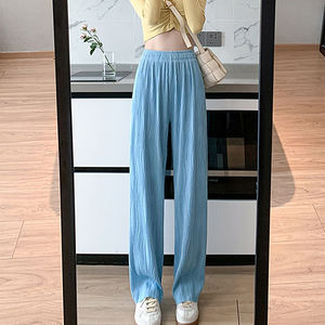 <span class=keywords><strong>Pantaloni</strong></span> lunghi casuali delle ragazze dei <span class=keywords><strong>pantaloni</strong></span> diritti allentati pieghettati Moire a vita alta elastici della vita delle donne all'ingrosso 2022 - Product Image 4