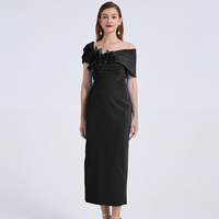 Robe de soirée élégante pour femme, 3 couleurs, sexy, asymétrique à une épaule, unie, avec décoration florale, fendue, coupe droite, longueur mi-mollet