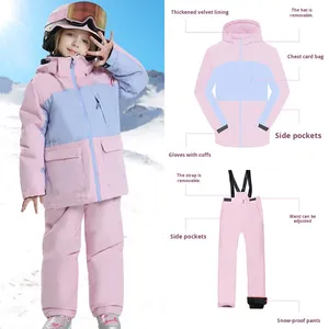 Conjunto de Dos Piezas de Chaqueta Cortavientos con Capucha Estampada para Niños y Niñas, <span class=keywords><strong>Traje</strong></span> de Esquí con Forro Polar, Grueso, Resistente al Viento, Impermeable y Transpirable - Product Image 5