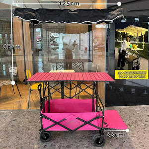 便携式食品摊位小贩推车折叠多功能车带折叠桌移动商店带遮阳篷野营折叠推车 - Product Image 6