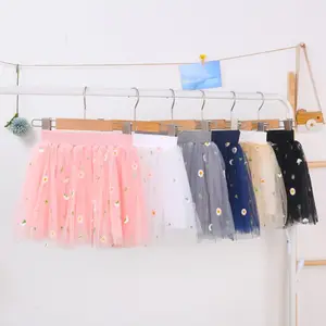 2023 модные юбки с цветочным принтом маргаритки для малышей детей Летние повседневные сетчатые юбки-пачки с вышивкой из тюля