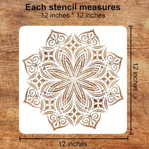 Lot de 9 pochoirs Mandala réutilisables 12x12 ''pour plancher en bois carrelage mural tissu <span class=keywords><strong>peinture</strong></span> meubles décoration et dessin - Product Image 6