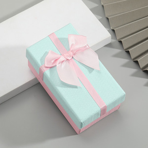 Boîte cadeau pour bijoux avec nœud, étui de rangement rigide avec couvercle et base pour boucles d'oreilles et colliers, boîte d'emballage pour bijoux de mariage - Product Image 5