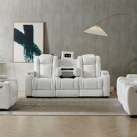 Fauteuil Inclinable Électrique de Luxe Connecté en Cuir Véritable, Canapé VIP de Cinéma Maison pour Chambre et Salon, avec Port USB et Porte-Gobelet Lumineux LED